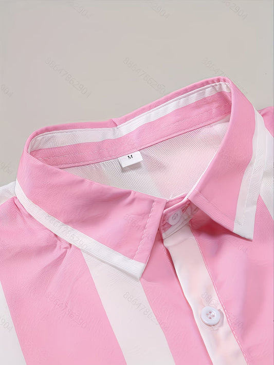 Shirtrix Premium Striped Half Sleeve Casual Shirt for Men Pink White Stylish Breathable Summer Shirt XS to 6XL