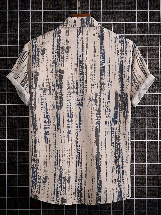 Shirtrix Premium Vertical Brush Print Half Sleeve Casual Shirt for Men Beige Blue Stylish Summer Shirt XS to 6XL