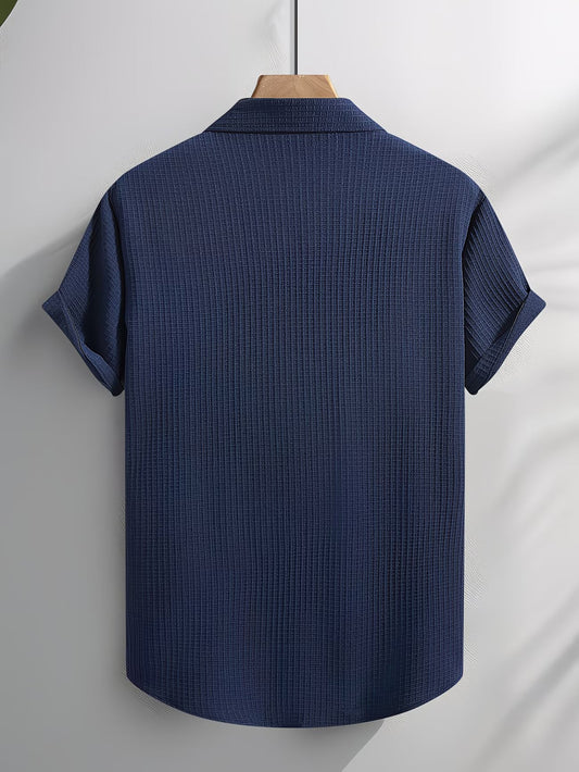 Shirtrix Premium Textured Half Sleeve Casual Shirt for Men Navy Blue Stylish Breathable Summer Shirt XS to 6XL