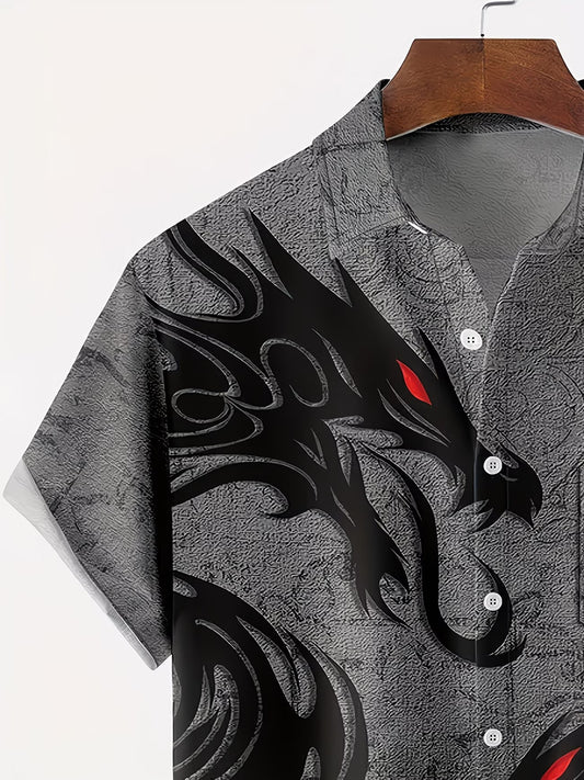 Shirtrix Premium Dragon Print Half Sleeve Casual Shirt for Men Grey Black Stylish Graphic Breathable Summer Shirt XS to 6XL