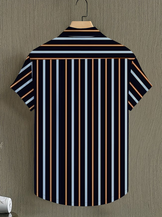 Shirtrix Premium Striped Half Sleeve Casual Shirt for Men Navy Blue Multicolor Stylish Breathable Summer Shirt XS to 6XL