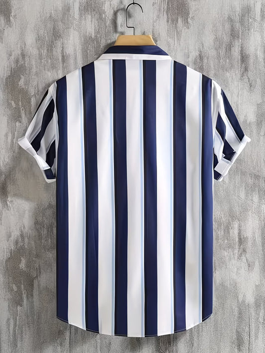 Shirtrix Premium Vertical Striped Half Sleeve Casual Shirt for Men Blue White Classic Stylish Breathable Summer Shirt XS to 6XL