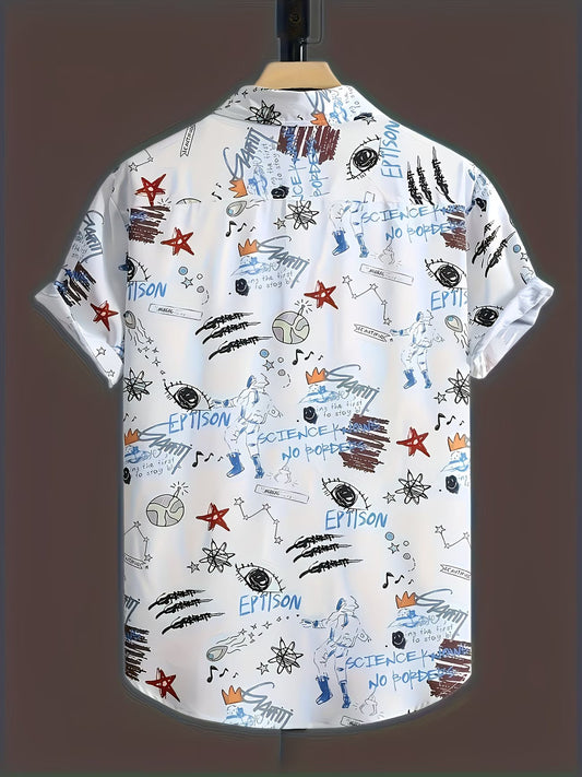 Shirtrix Premium Graphic Printed Half Sleeve Casual Shirt for Men White Multicolor Stylish Breathable Summer Shirt XS to 6XL