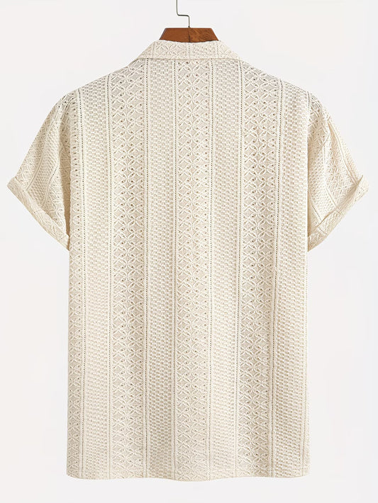 Shirtrix Premium Textured Knitted Half Sleeve Casual Shirt for Men Cream Stylish Breathable Summer Shirt XS to 6XL
