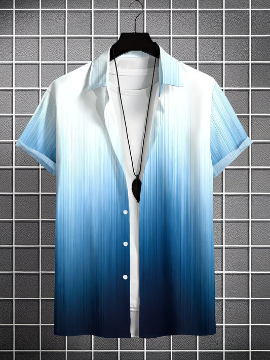 Shirtrix Premium Blue Ombre Gradient Half Sleeve Casual Shirt for Men Stylish Summer Shirt XS to 6XL