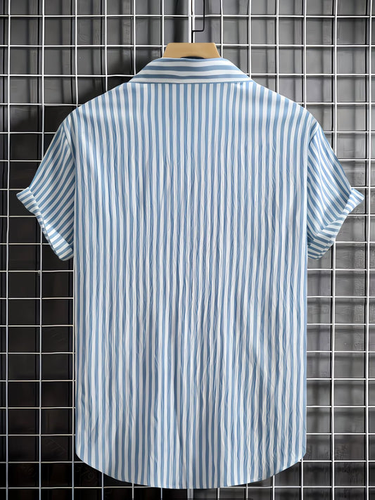 Shirtrix Premium Blue White Vertical Stripe Half Sleeve Casual Shirt for Men Stylish Summer Shirt XS to 6XL
