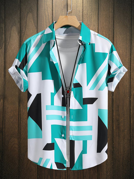 Shirtrix Premium Abstract Printed Half Sleeve Casual Shirt for Men Teal White Stylish Breathable Summer Shirt XS to 6XL