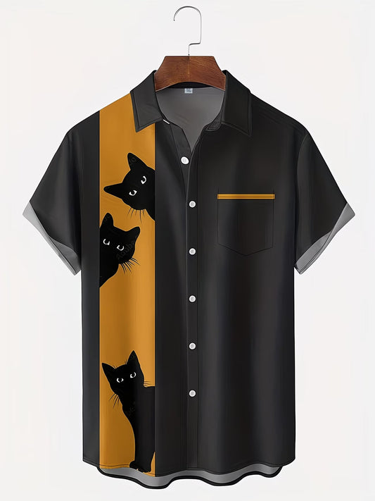 Shirtrix Premium Black Cat Graphic Half Sleeve Casual Shirt for Men Stylish Designer Shirt XS to 6XL