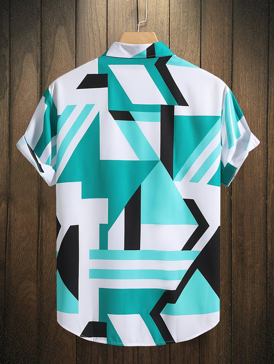 Shirtrix Premium Abstract Printed Half Sleeve Casual Shirt for Men Teal White Stylish Breathable Summer Shirt XS to 6XL