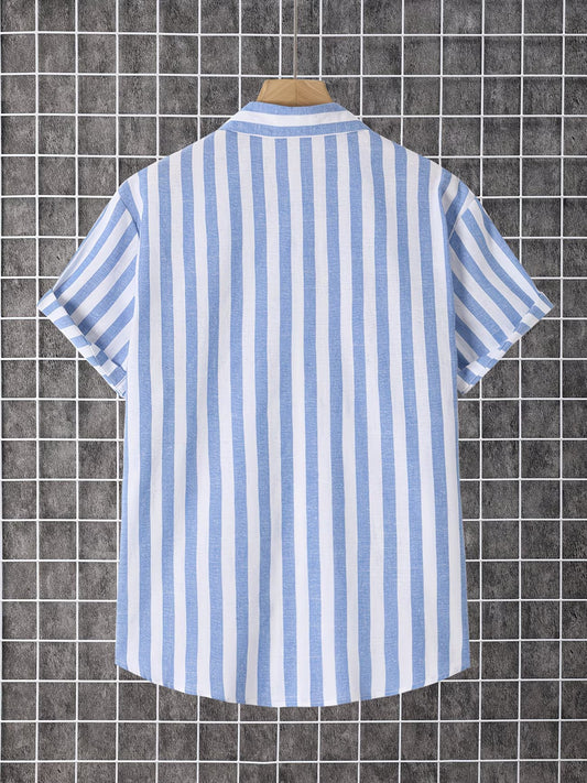 Shirtrix Premium Blue White Stripe Half Sleeve Casual Shirt for Men Stylish Summer Shirt XS to 6XL