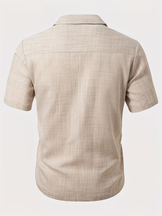 Shirtrix Premium Linen Texture Half Sleeve Casual Shirt for Men Beige Minimal Summer Shirt XS to 6XL