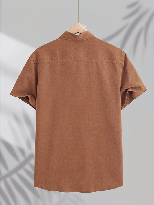 Shirtrix Premium Solid Half Sleeve Casual Shirt for Men Brown Stylish Breathable Summer Cotton Shirt XS to 6XL