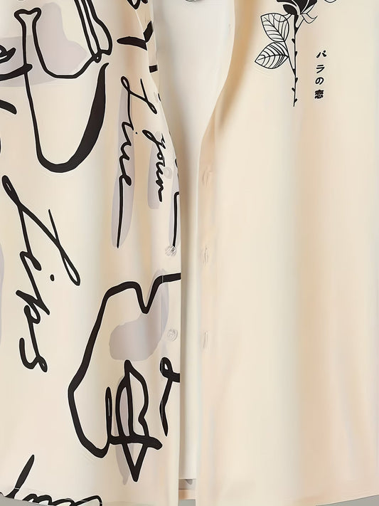 Shirtrix Premium Artistic Printed Half Sleeve Casual Shirt for Men Cream Black Stylish Breathable Summer Shirt XS to 6XL