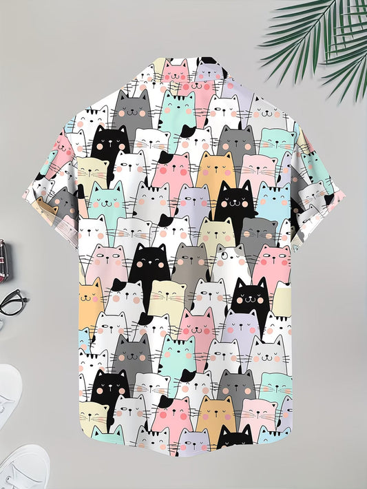 Shirtrix Premium Cute Cat Print Half Sleeve Casual Shirt for Men Stylish Fun Summer Shirt XS to 6XL