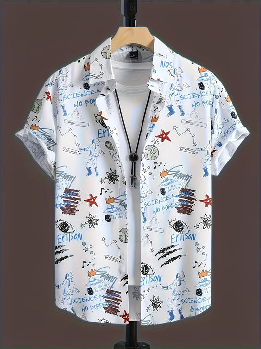 Shirtrix Premium Graphic Printed Half Sleeve Casual Shirt for Men White Multicolor Stylish Breathable Summer Shirt XS to 6XL