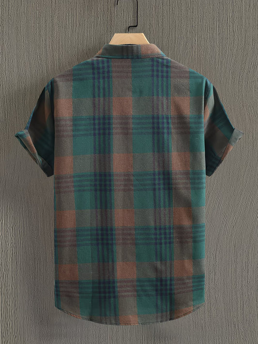Shirtrix Premium Checkered Half Sleeve Casual Shirt for Men Green Brown Stylish Summer Breathable Cotton Shirt